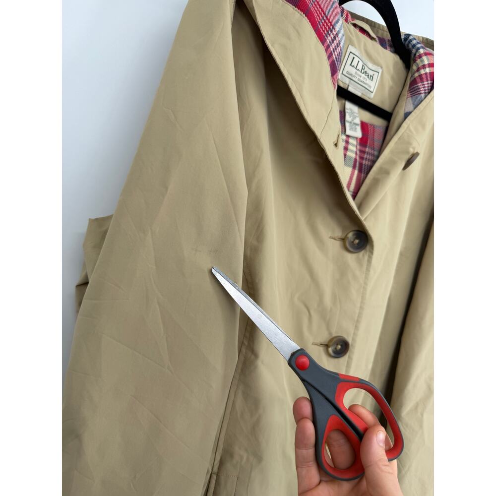 Vintage L.L. BEAN 1X Womens Khaki Mackintosh Jacket Flannel Lined Rain Coat Hood - Picture 9 of 16